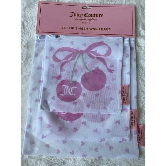 Juicy Couture Accessories - Set Of 3 Juicy Couture Home Pink Mesh Wash Bags Cherries Cherry Bows Hearts NEW
